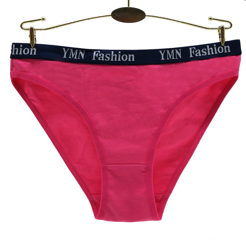 6 pcs women's cotton underwear solid color with letter printing waist band designed for everyday