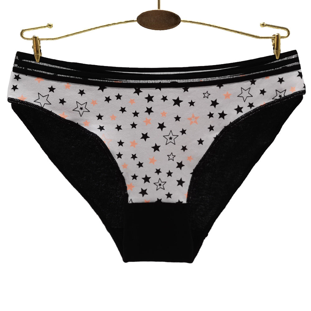 6 pcs women's cotton underwear with little stars printing stretchy waist band knitted breathable design