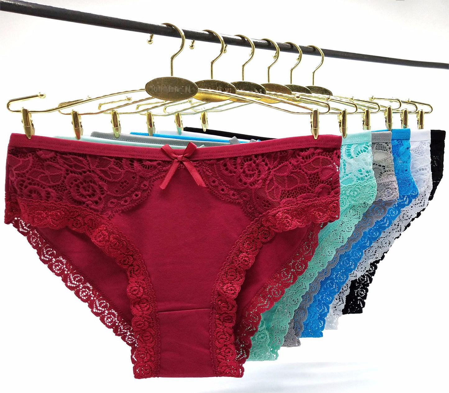 6 pcs women's cotton underwear solid color with lace stitching colorful for everyday use