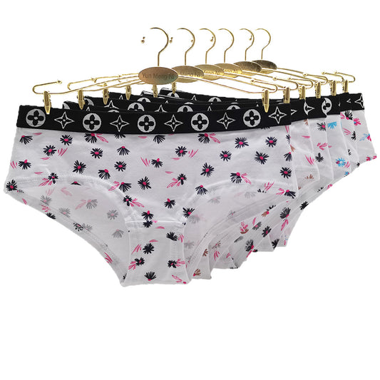 6 pcs women's cotton underwear with cute printing lovely for young girl knitted breathable