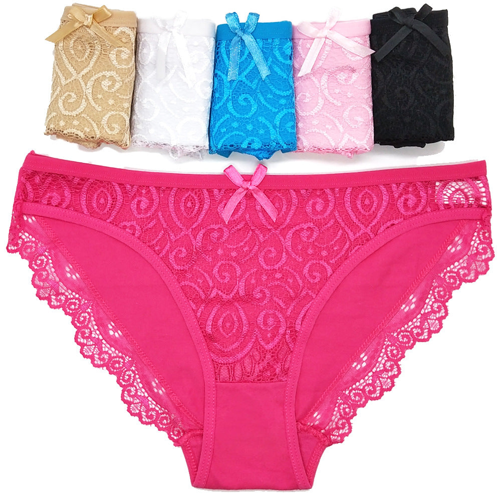 6 pcs women's cotton underwear solid color with lace stitching knitted breathable new design