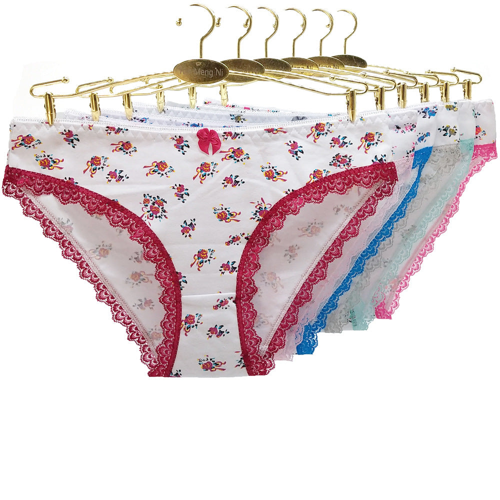 6 pcs women's cotton underwear with little printing cute for young girl everyday new design