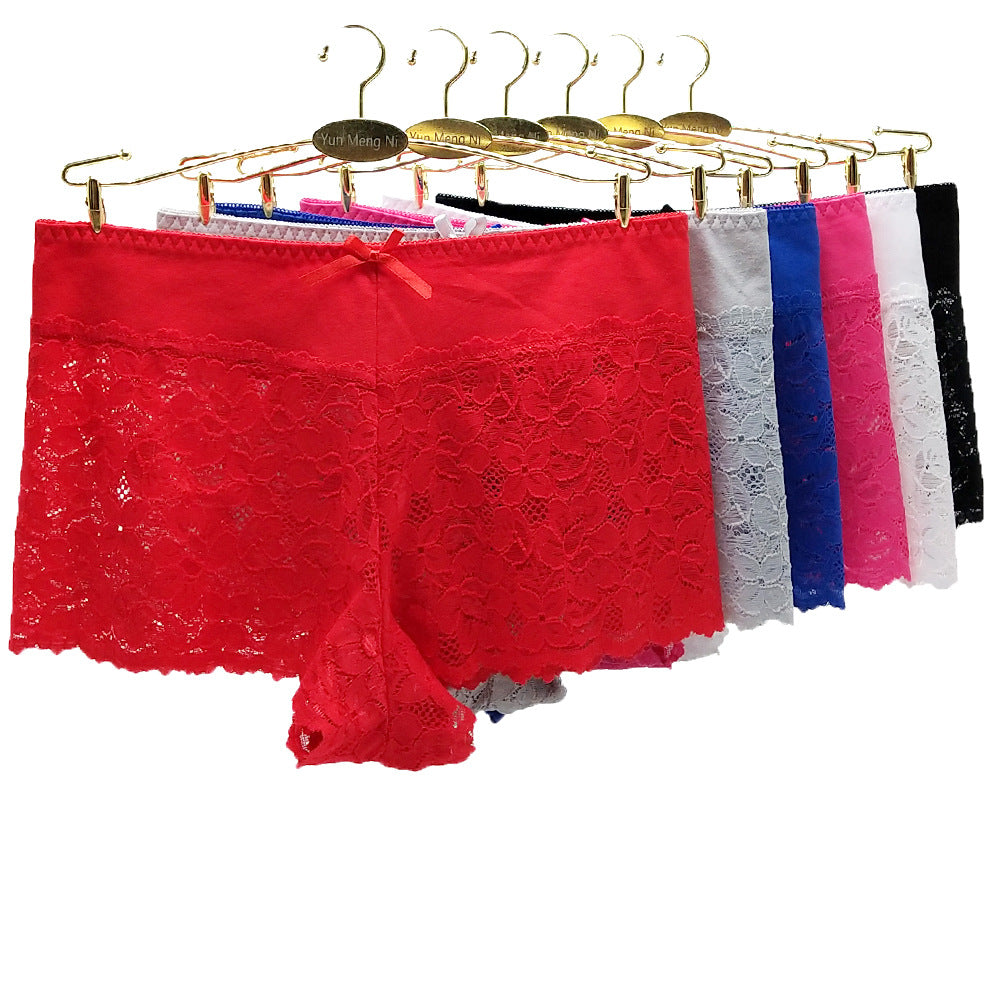 6 pcs women's lace underwear women's boxer mid-waist band knitted breathable and comfortable