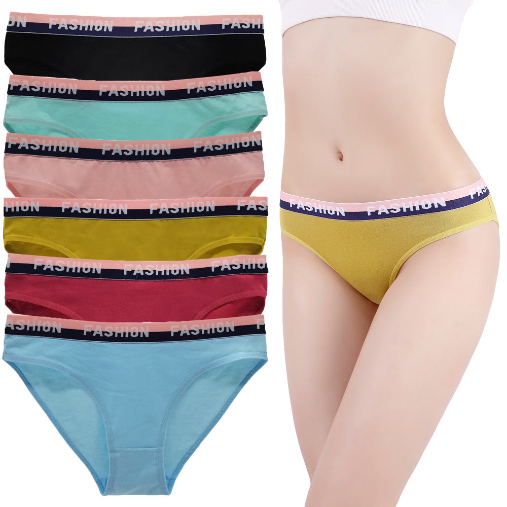 6 pcs women's cotton underwear solid color with letter printing waist band breathbale for everyday