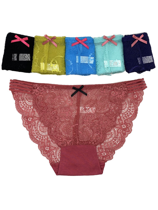 6 pcs women's lace underwear sxey with stretchy waist band knitted comfortable and breathable