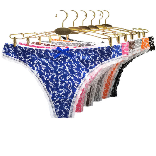 6 pcs colorful women's cotton thong multi-color with full little printing lovely for cute young girl