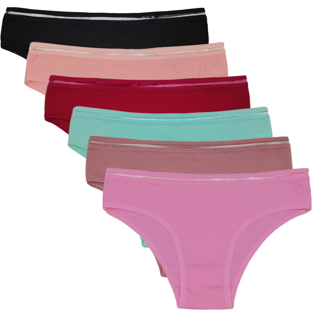 6 pcs women's cotton underwear solid color with wider  stretchy waist band everyday style for young girl