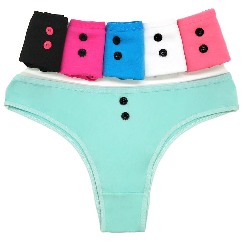 6 pcs women's cotton thong solid cotton with buttons knitted breathable and stretchy new product