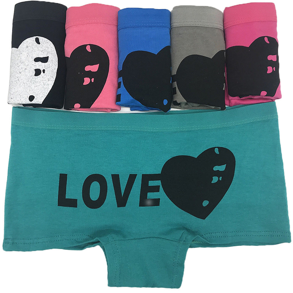 6 pcs women's cotton underwear knitted breathable boyshort for women with heart printing