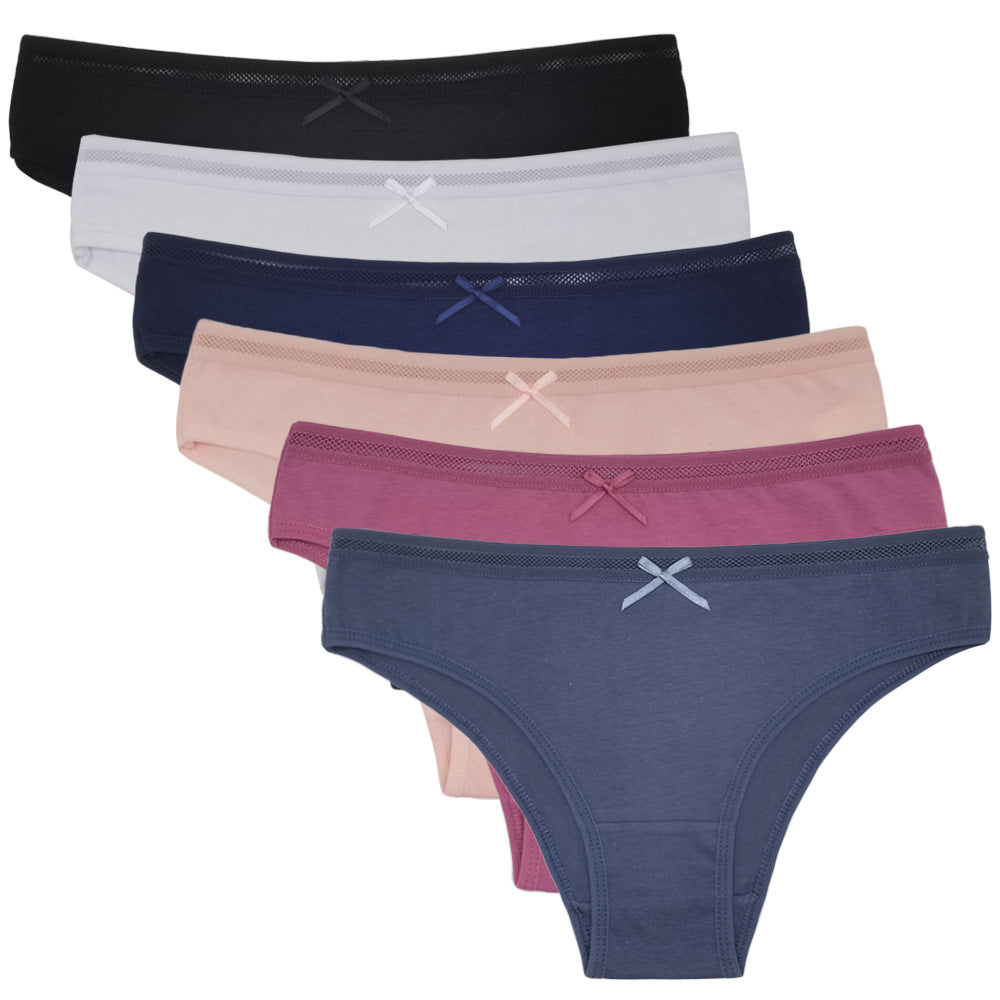 6 pcs women's cotton underwear solid color tanga for everyday knitted breathable new design