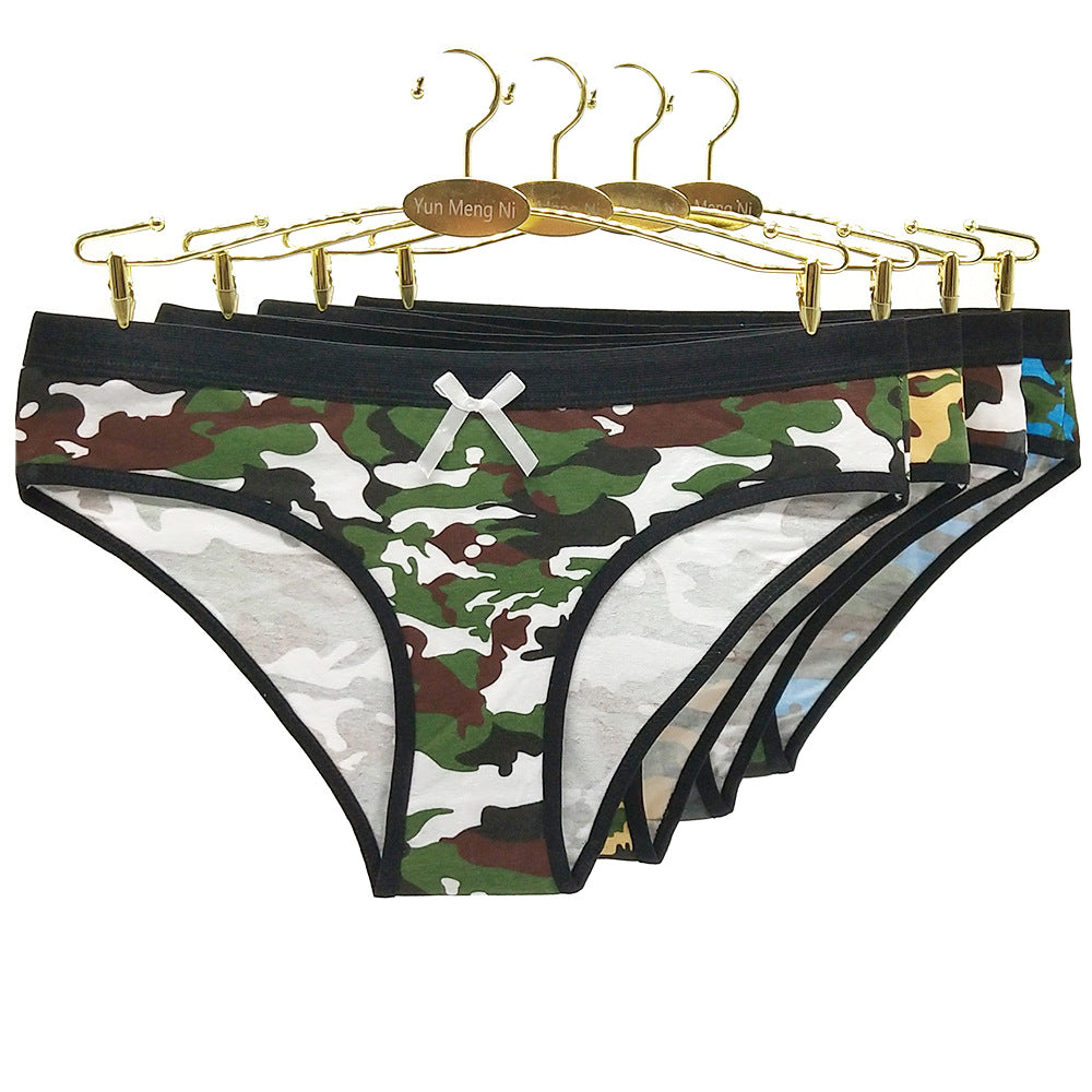 6 pcs women's cotton underwear with camouflage printing knitted breathable for everyday