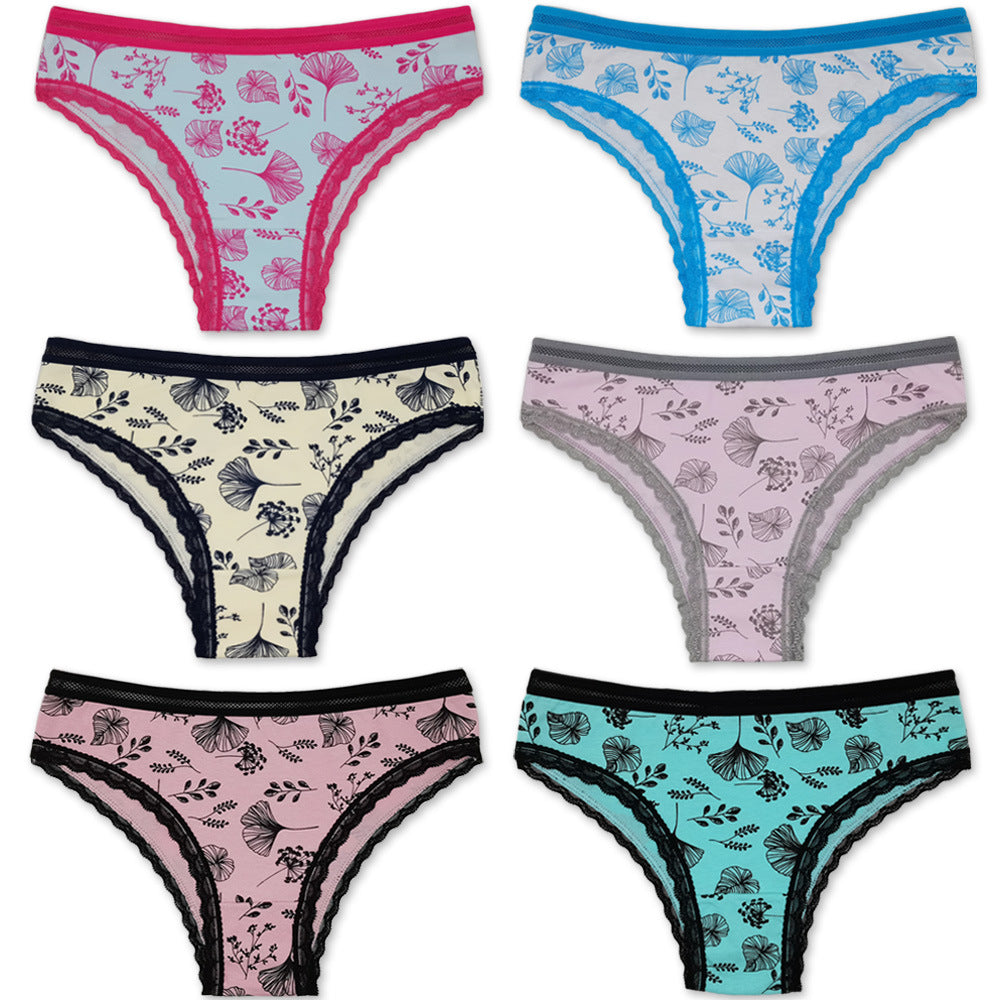 6 pcs multi-color tanga for women knitted cotton brief for young girl full beautiful printing