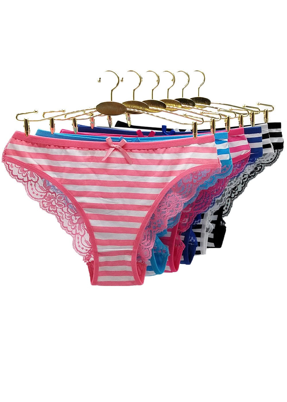 6 pcs women's cotton underwear sexy with lace back stripes printing lovely for cute young girl