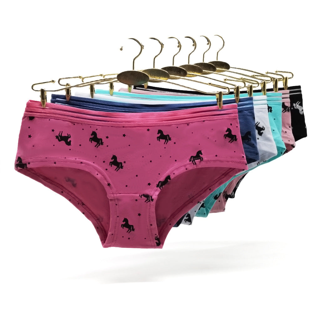 6 pcs cute horse printing stretch colorful women's cotton underwear knitted biref for everyday