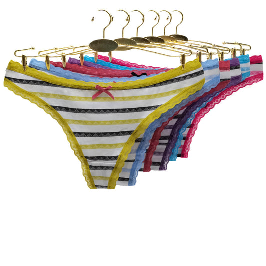 6 pcs women's cotton thong colorful with stripes everyday style for young girl breathable