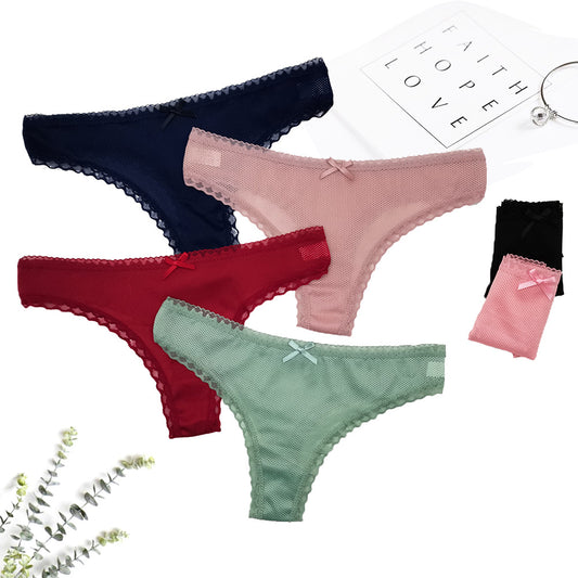 6 pcs women's underwear with mesh super breathable and comfortable for young girl cotton thong for young lady