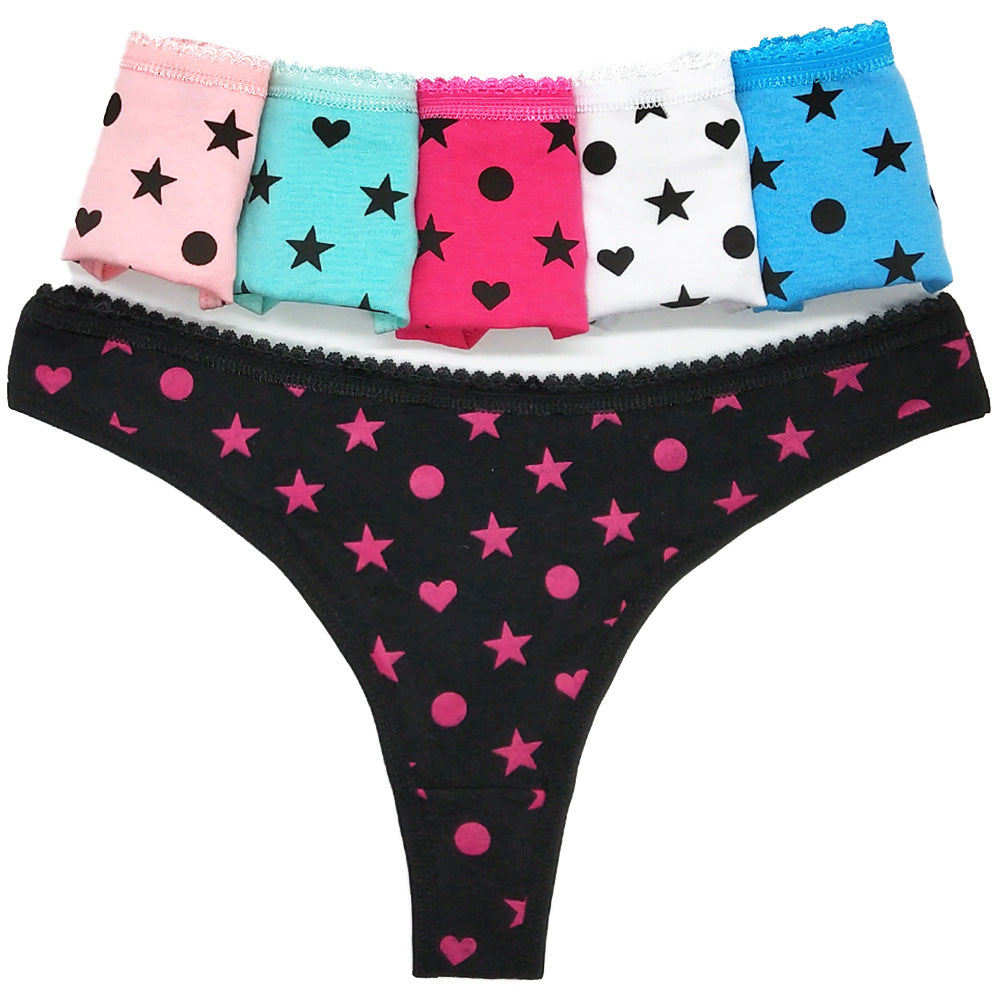 6 pcs women's cotton thong with cute printing sexy for young girl knitted breathable and comfortable design