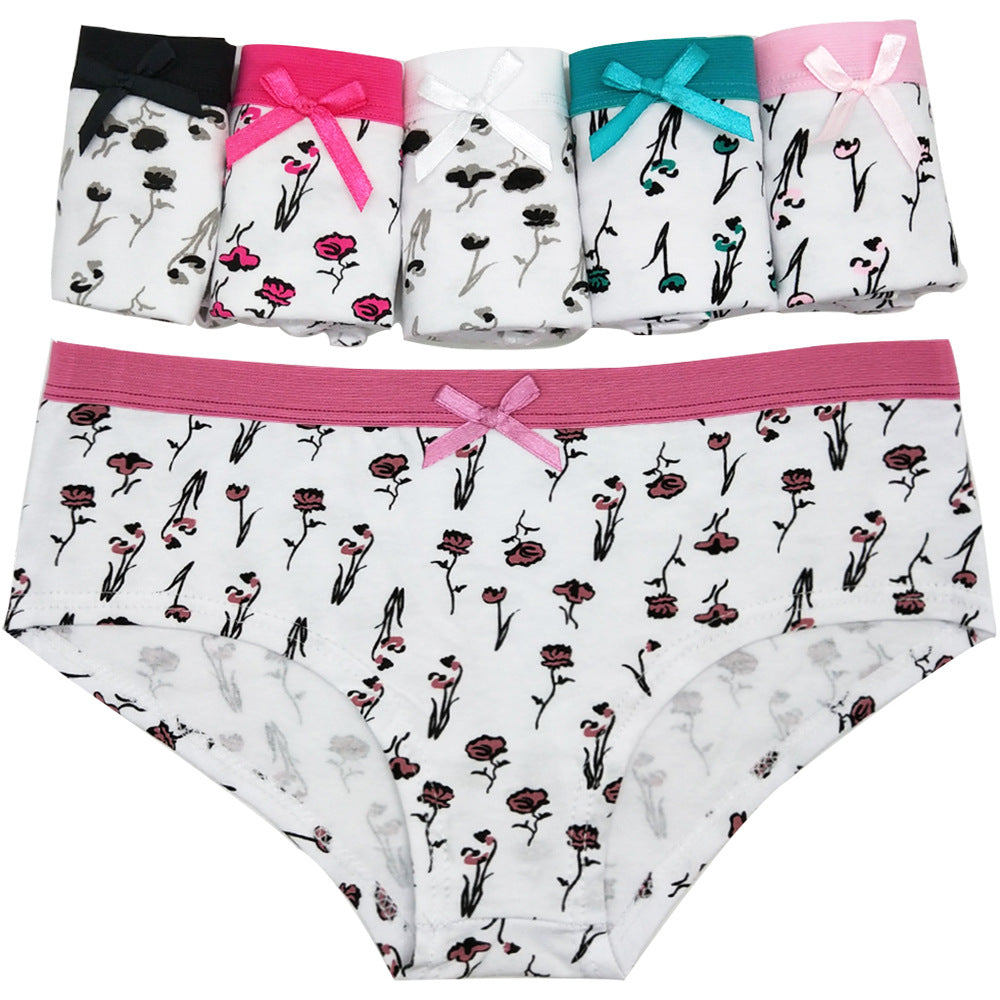 6 pcs women's cotton underwear with floral printing cute style for young girl everyday