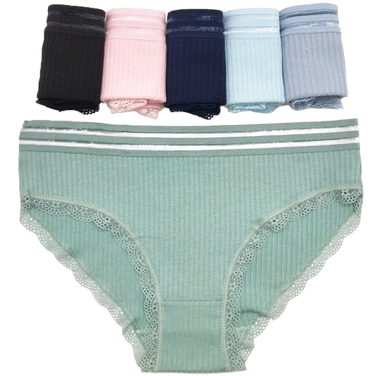 6 pcs women's cotton underwear solid color cute style for everyday knitted breathable product