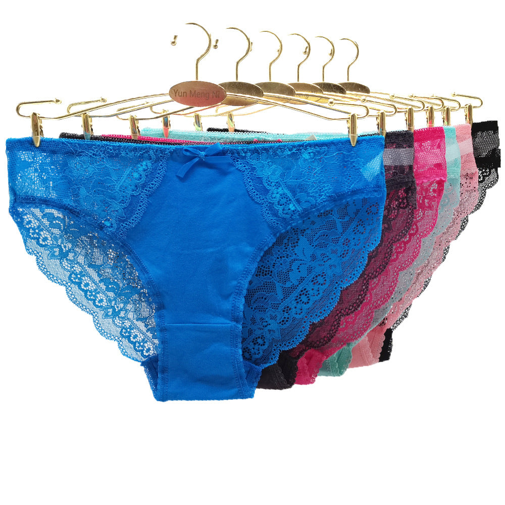 6 pcs women's cotton underwear knitted sexy brief with lace back colorful for young lady