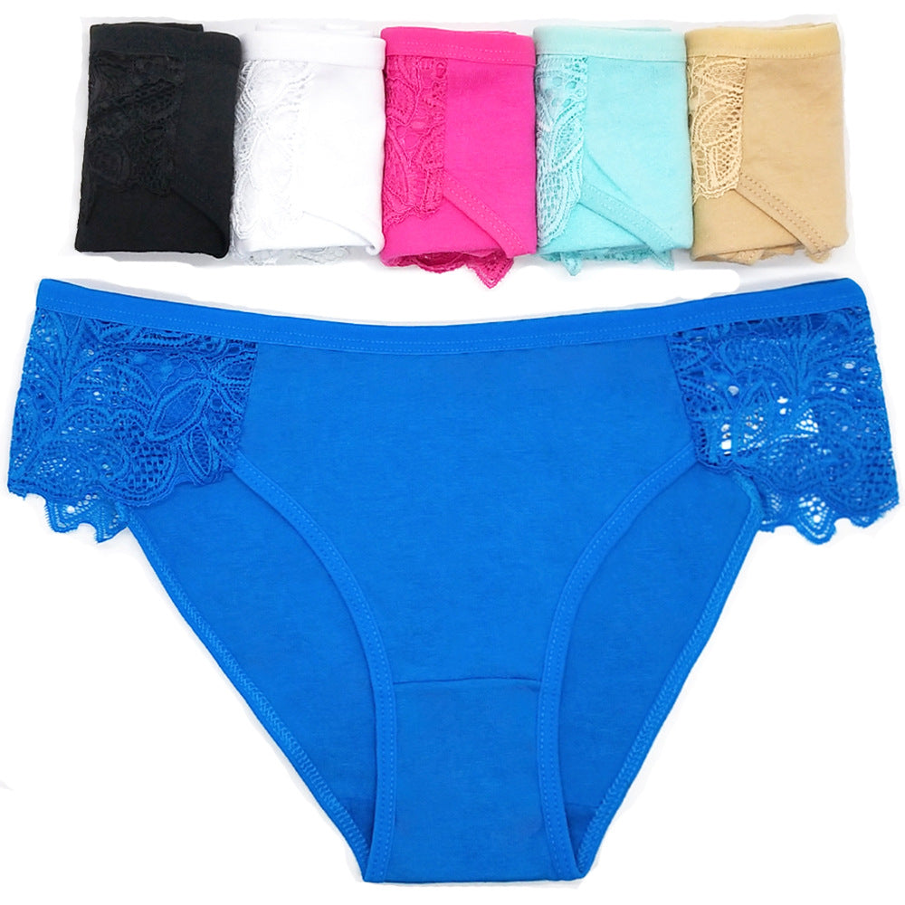 6 pcs womne's cotton underwear with lace stitching solid color for sexy young lady new design