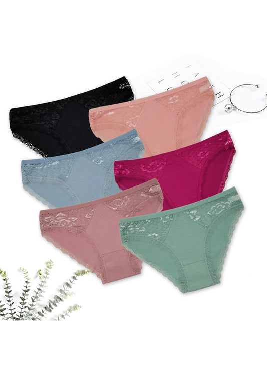 6 pcs women's cotton underwear with stitching waist band for lovely young girl colorful for week change