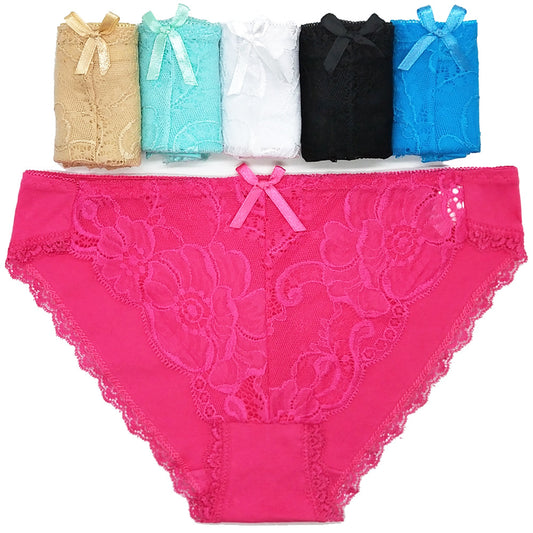 6 pcs women's cotton underwear solid color with lace stitching knitted for young girl everyday