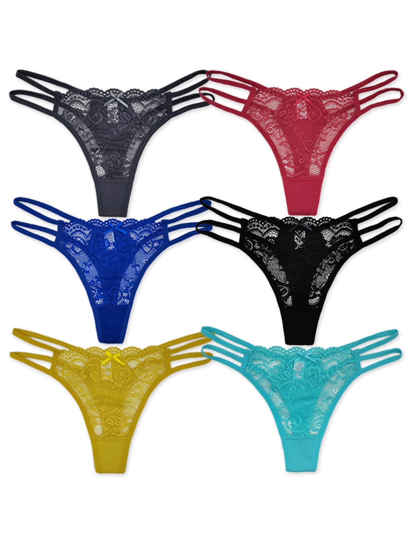 6 pcs women's lace thong sexy with cross string waist band knitted breathable for young girl