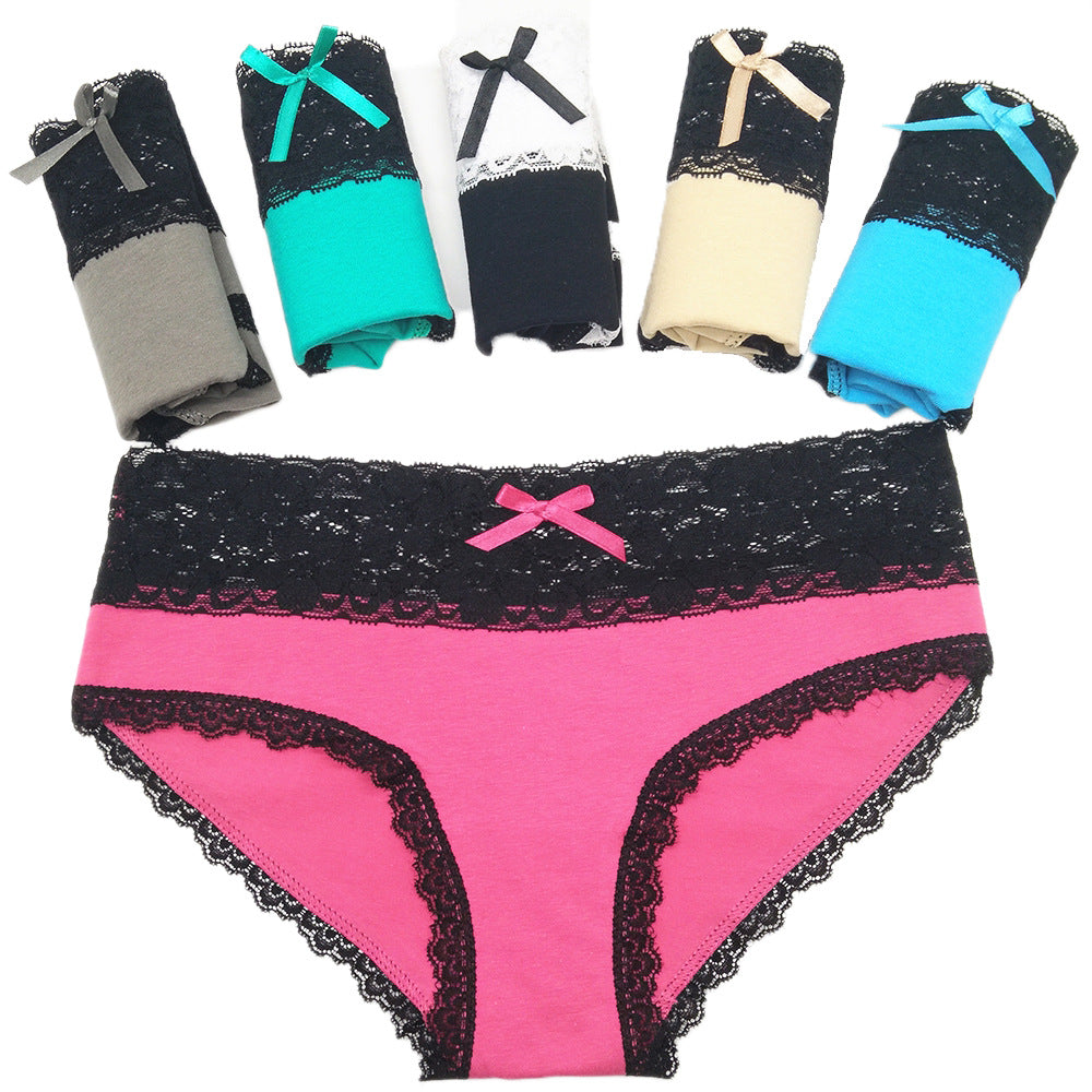 6 pcs women's cotton underwear with lace waist band mid-waist for young lady knitted breathable