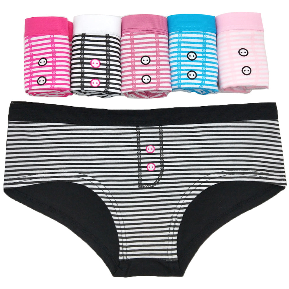 6 pcs women's cotton underwear with stripes printing knitted breathable for everyday new design