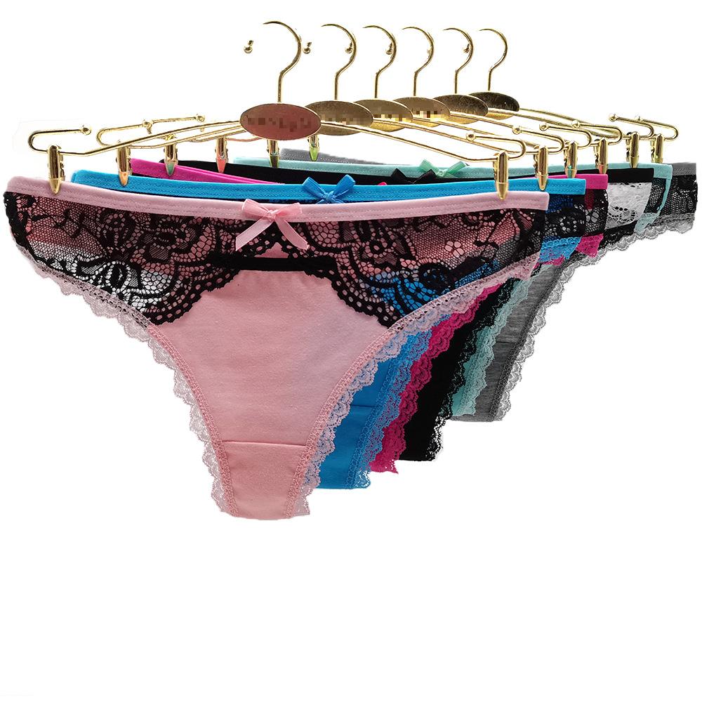 6 pcs lace stitching women's cotton thong colorful & stretchy brief for young girl