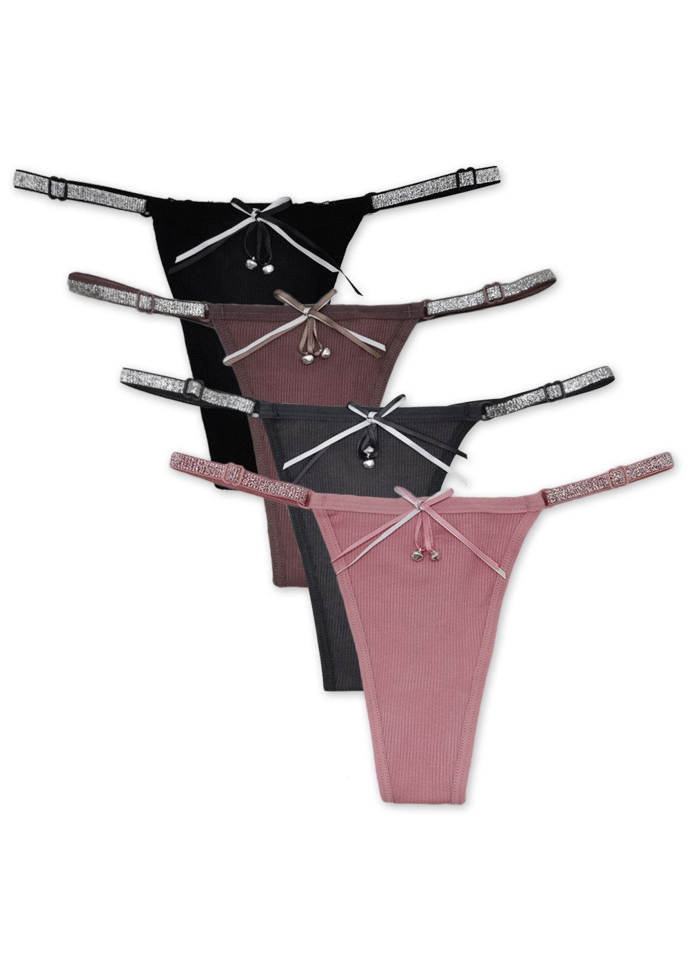 6 pcs women's cotton thong sexy string waist band with cute bow knitted breathable adn soft