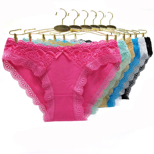 6 pcs solid color women's cotton underwear lace stitching for everyday knitted breathable design