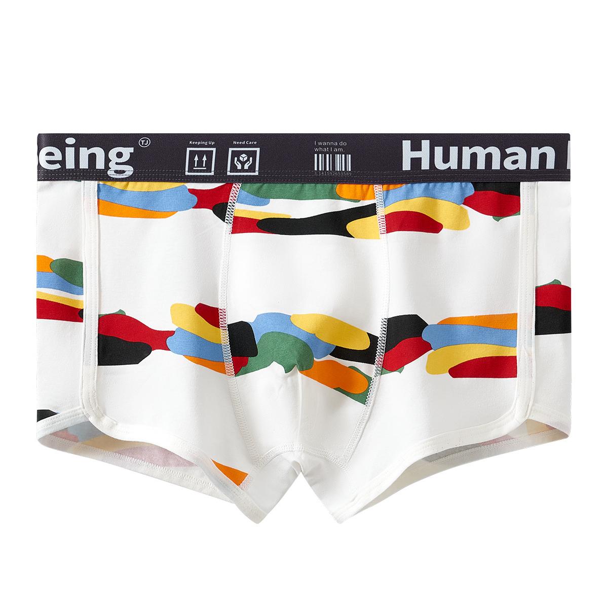 Men's cotton boxer hemmed underwear sporty style with colorful printing for young new design