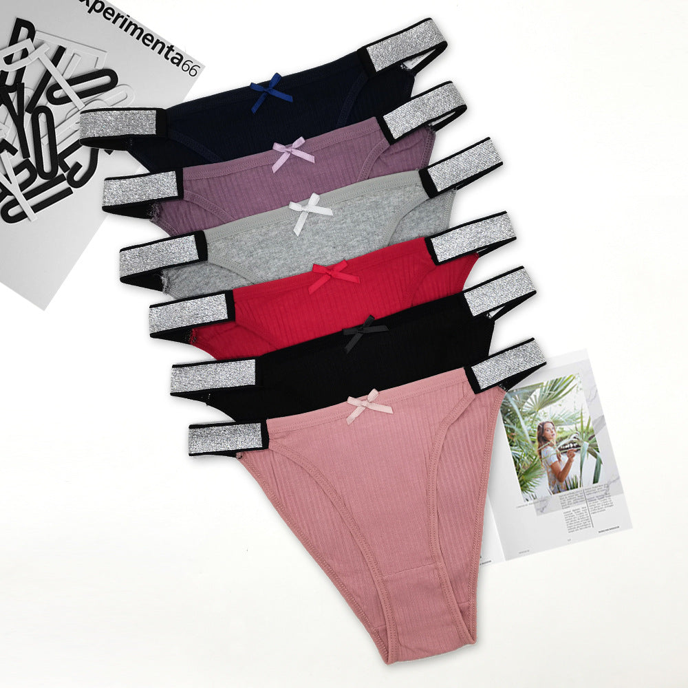 6 pcs women's cotton underwear high-cut solid color new design for young lady breathable and stretch