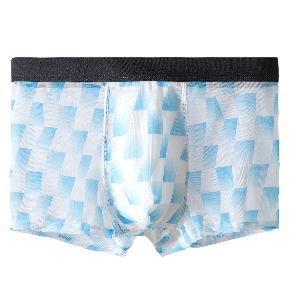 Men's ice silk boxer with large mesh knitted breathable and soft for men with printing design