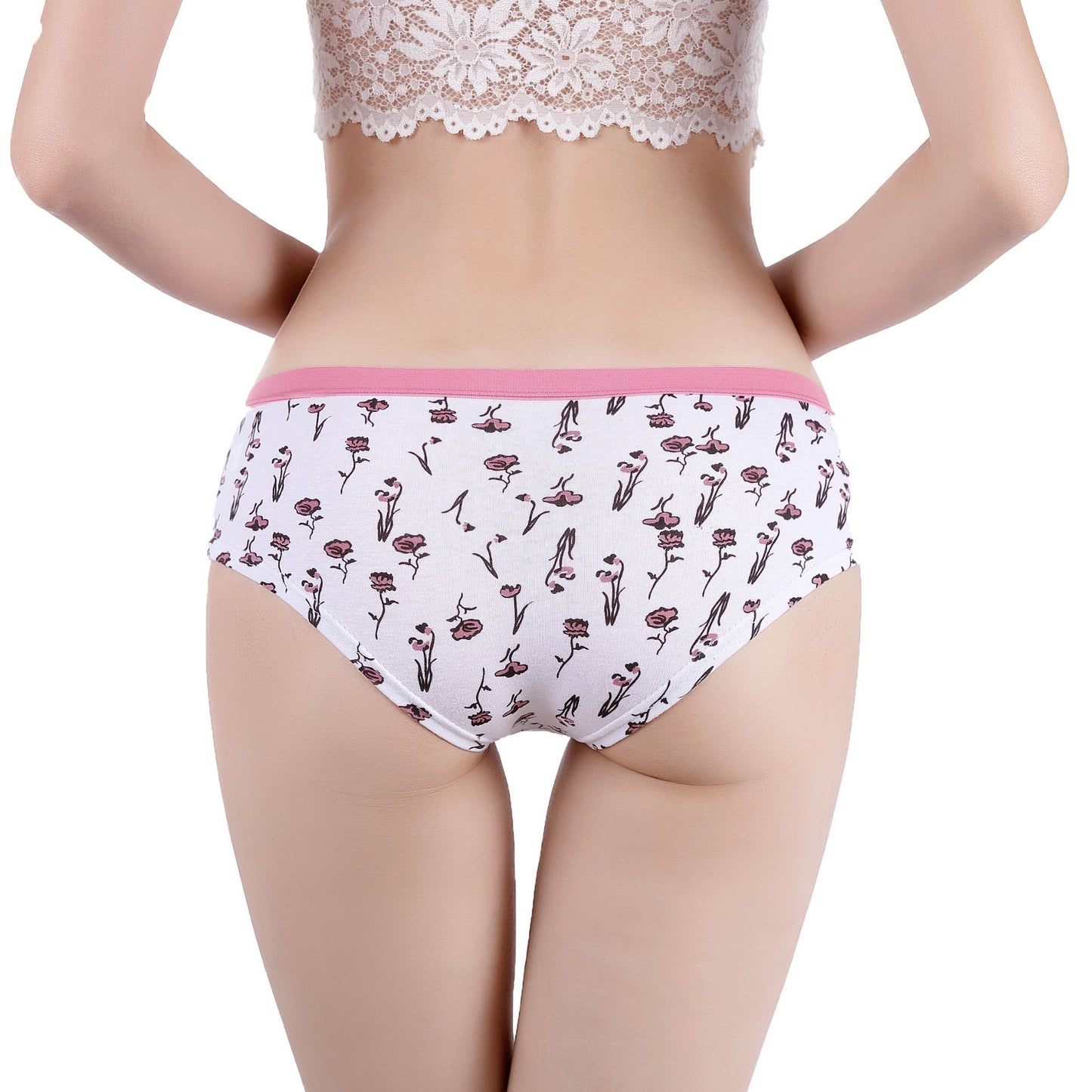 6 pcs women's cotton underwear with floral printing cute style for young girl everyday