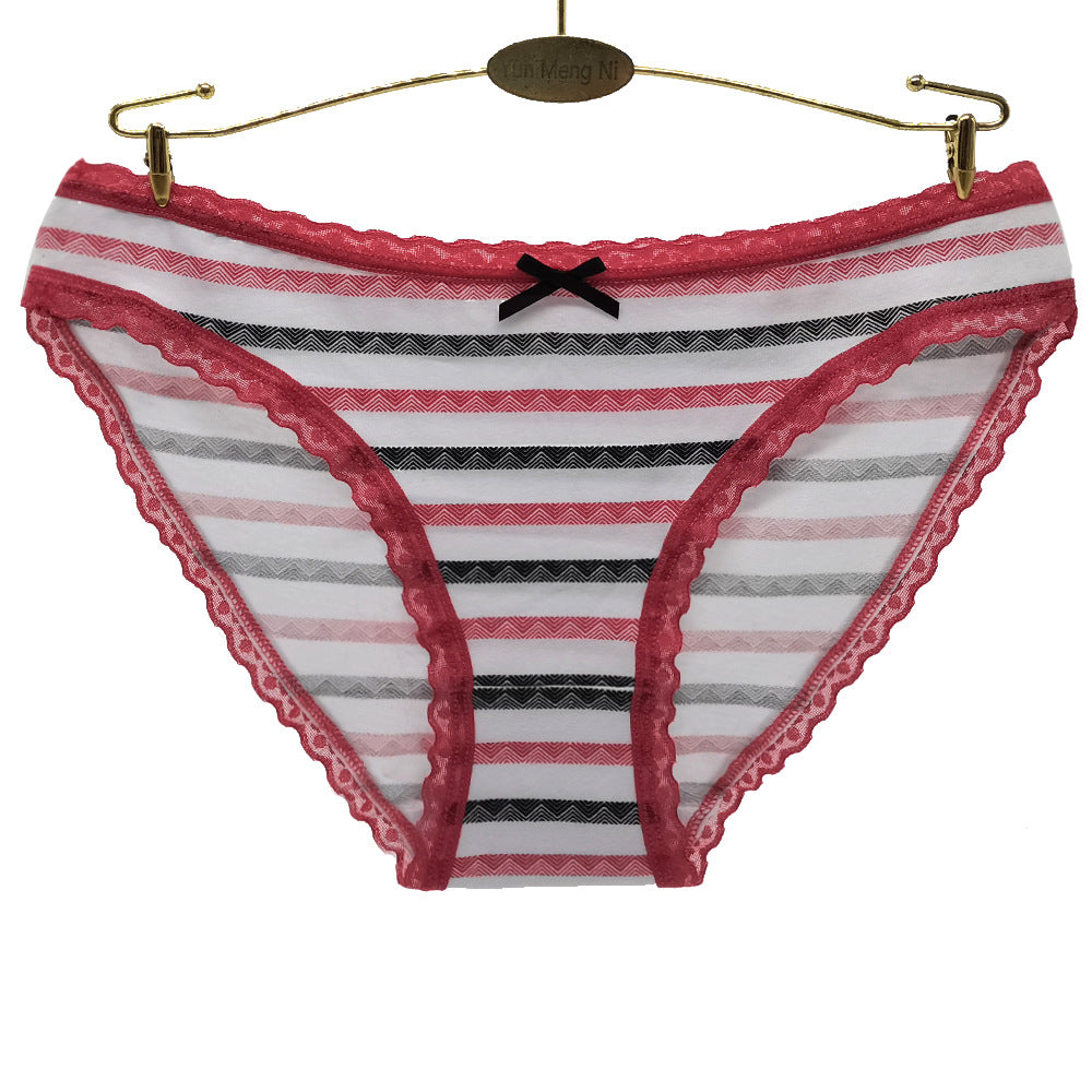 6 pcs women's cotton underwear colorful with stripes everyday style for young girl breathable