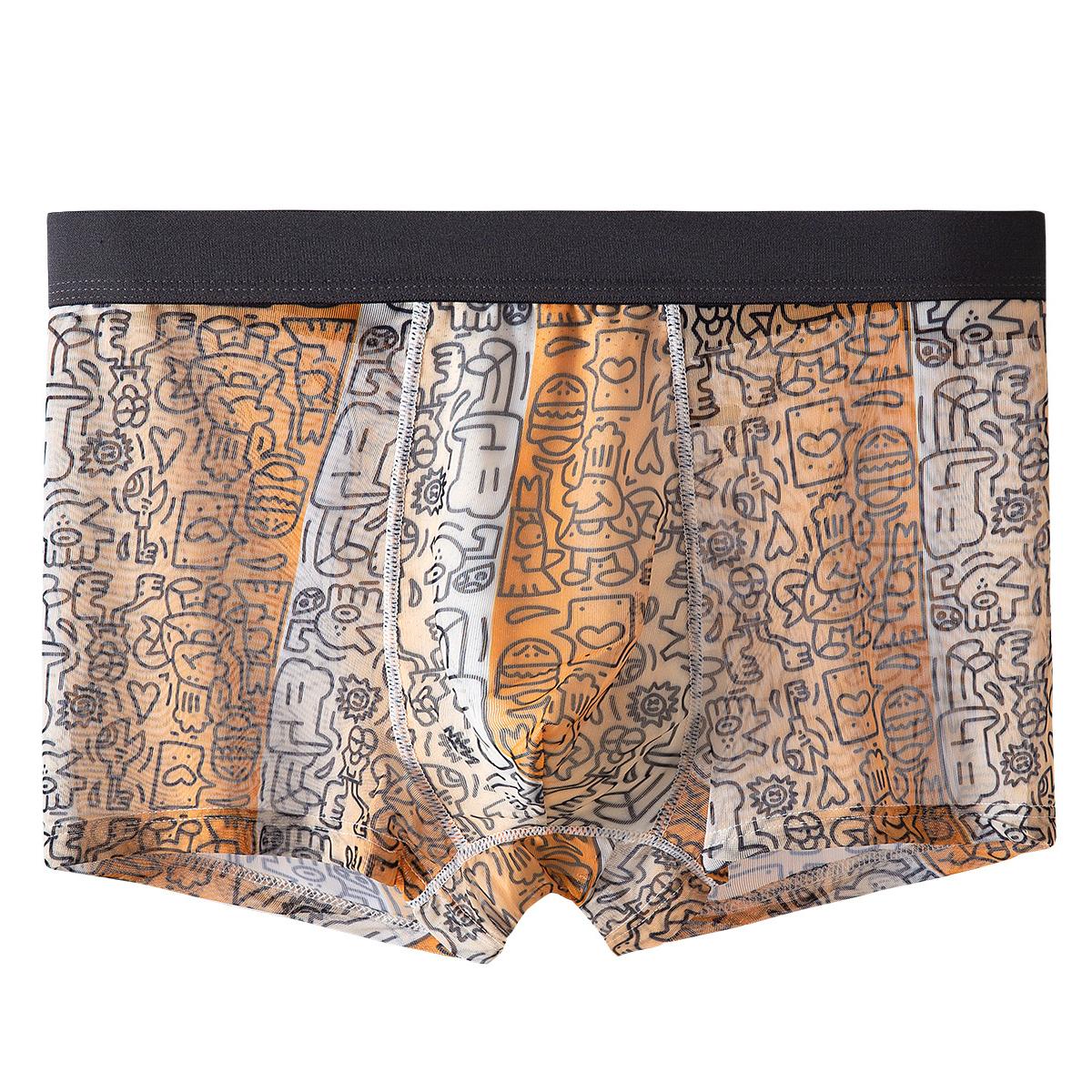 Men's ice silk boxer with large mesh knitted breathable and soft for men with printing design