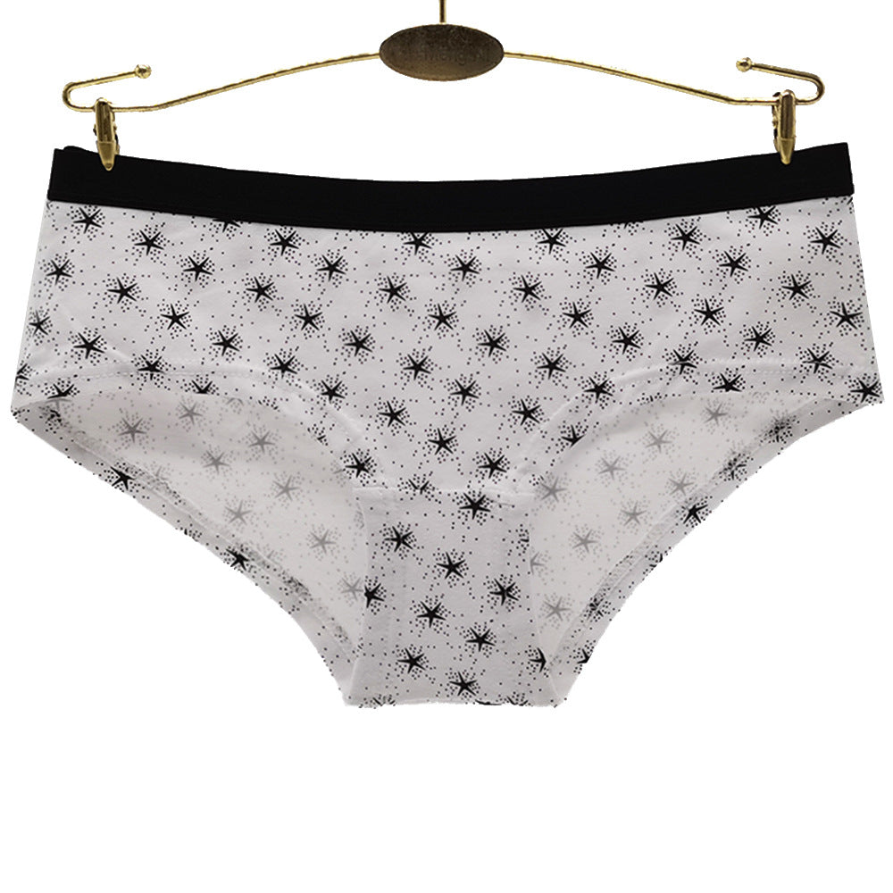 6 pcs women's cotton underwear solid color with star printing cute for young girl