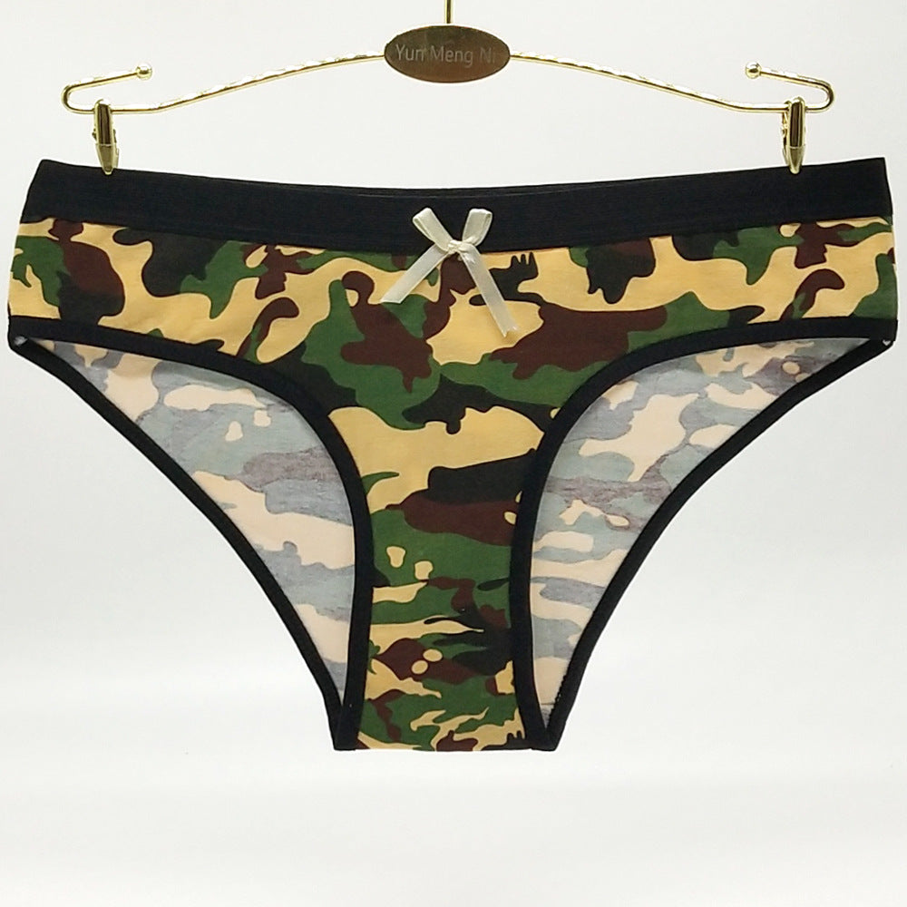 6 pcs women's cotton underwear with camouflage printing knitted breathable for everyday