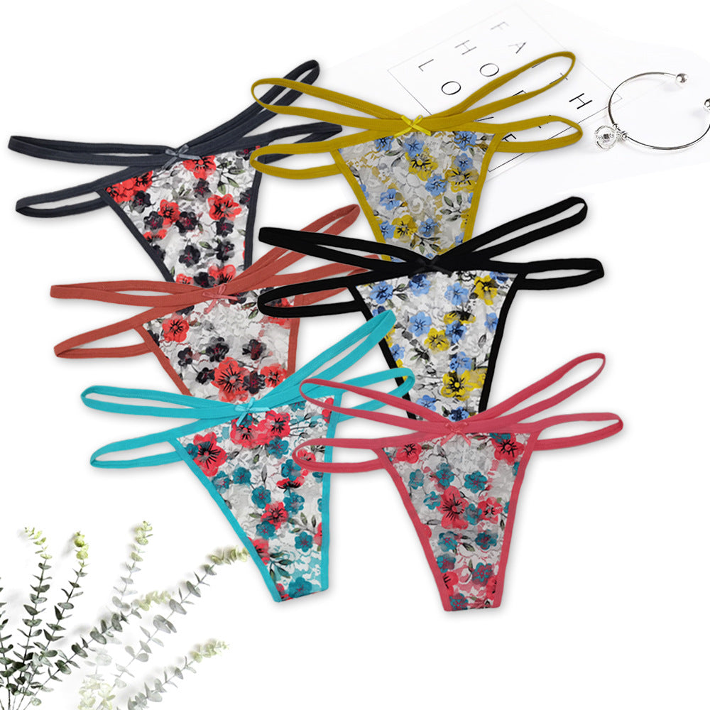 6 pcs women's cotton underwear lace stitching sexy thong pure