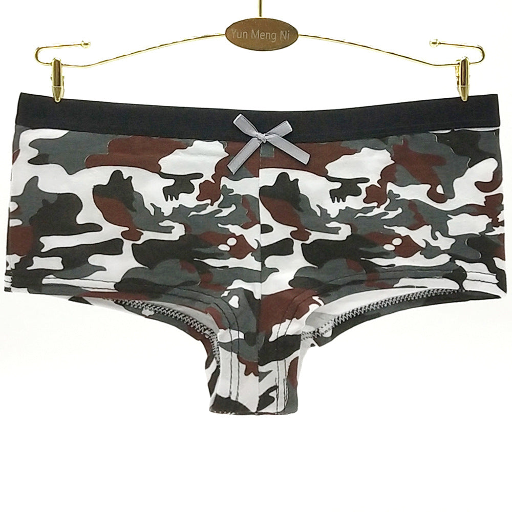 6 pcs women's cotton underwear camouflage printing boyshort for women knitted breathable brief