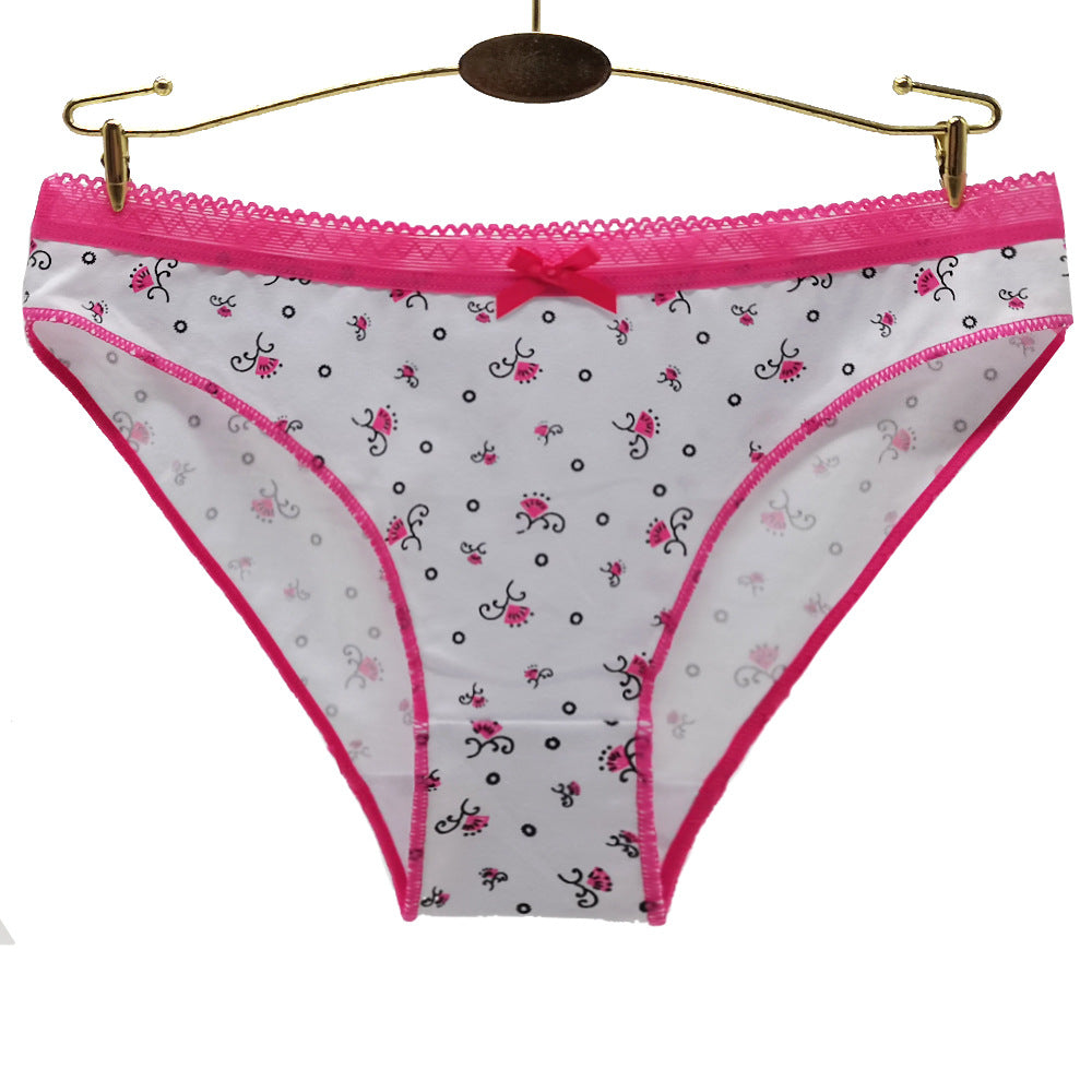 6 pcs women's cotton underwear with cute little printing for young girl multi-color