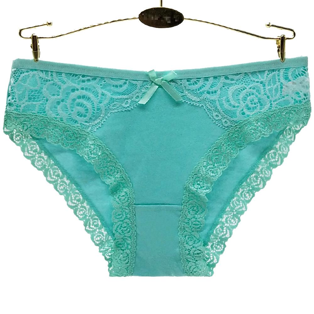 6 pcs women's cotton underwear solid color with lace stitching colorful for everyday use