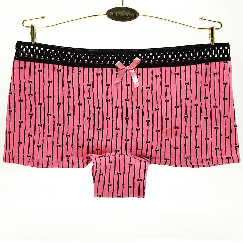 6 pcs boyshort for women stripes printing cotton underwear contrast color stretchy waist band