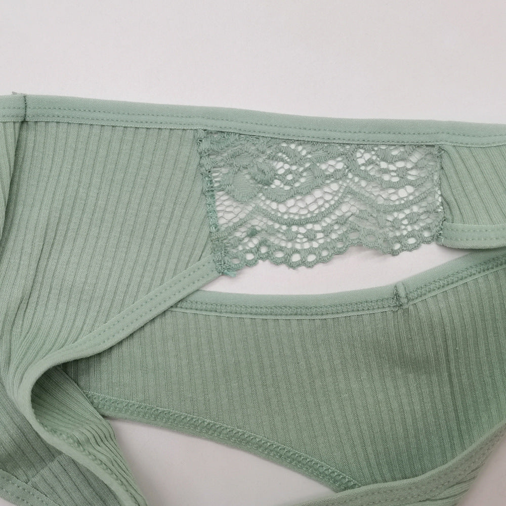 6 pcs women's cotton underwear knitted solid color brief with lace stitching for everyday