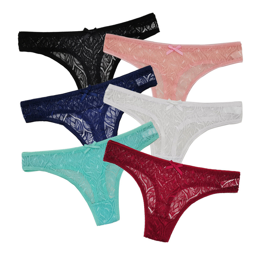 6 pcs women's lace underwear sexy for young lady breathable pure cotton crotch brief multi-color