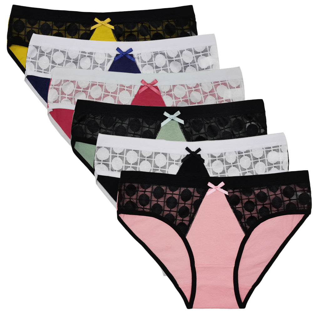 6 pcs lace stitching women's cotton brief colorful stretch and comfortable for everyday