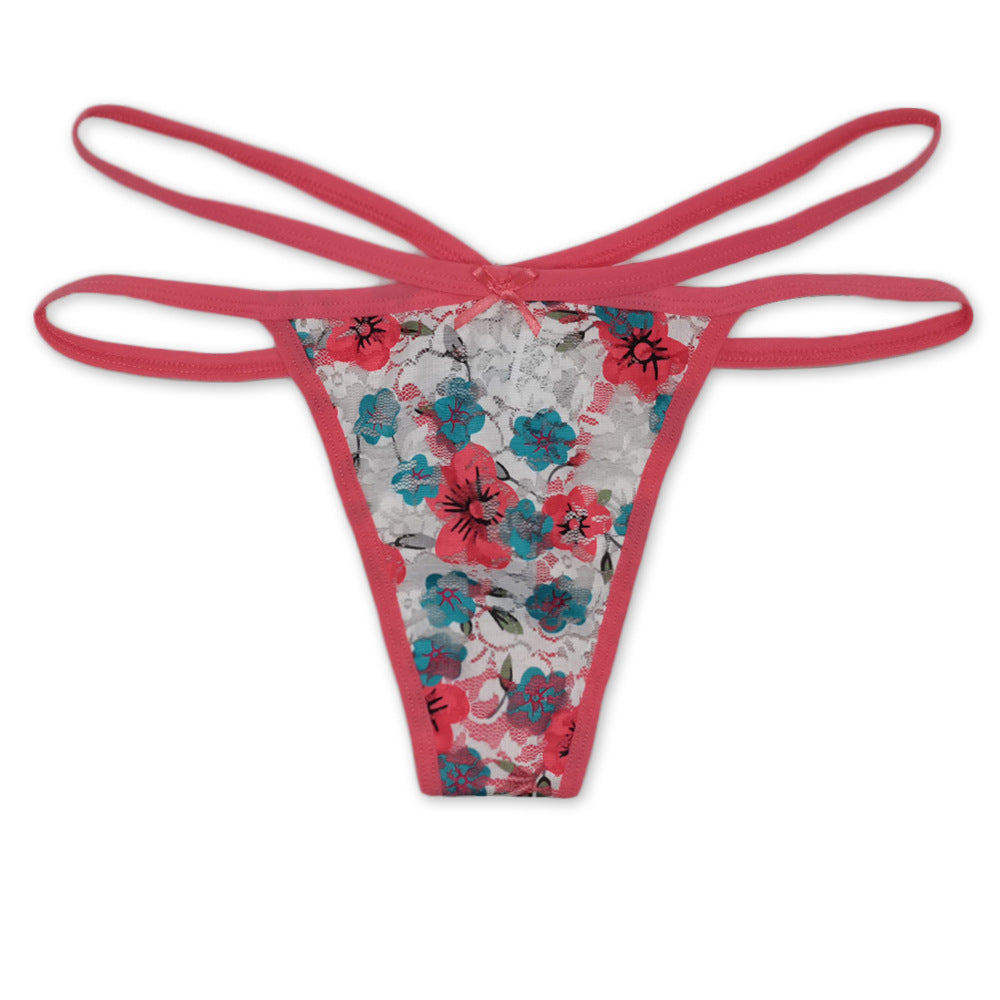 6 pcs sexy women's lace thong floral printing colorful seamless soft underwear